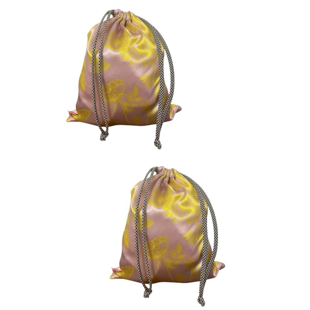 NEW Set of 2 Pink & Yellow Lace Satin Bags. Measurements in photos. - Picture 2 of 8